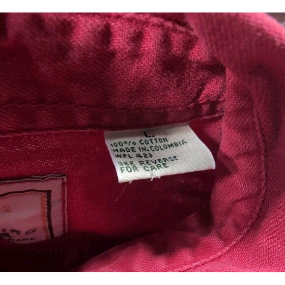 Levis Red Tab Long Sleeve Denim Red Jean Shirt *Missing Button* Vintage Large - Picture 12 of 15